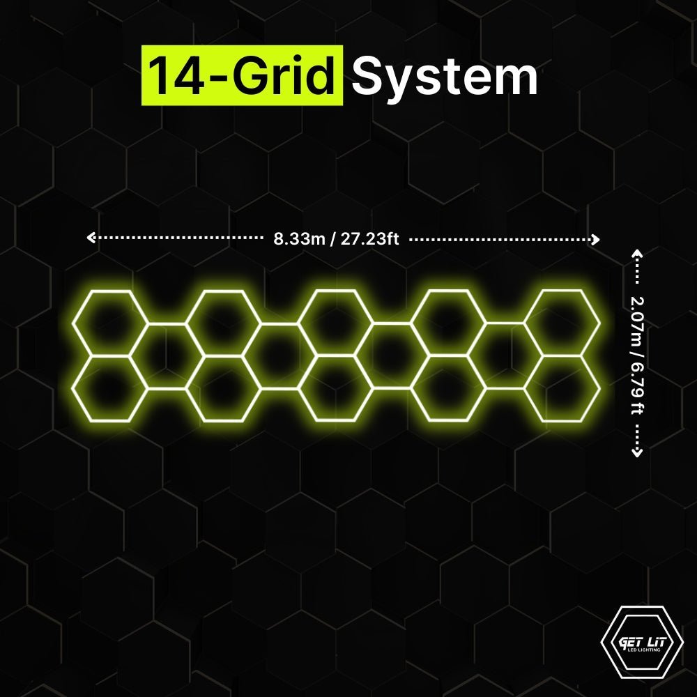 2.07m x 8.33m / 6.79ft x 27.23ft HEXAGRID LED LIGHTING SYSTEM - Get Lit LED Lighting Store