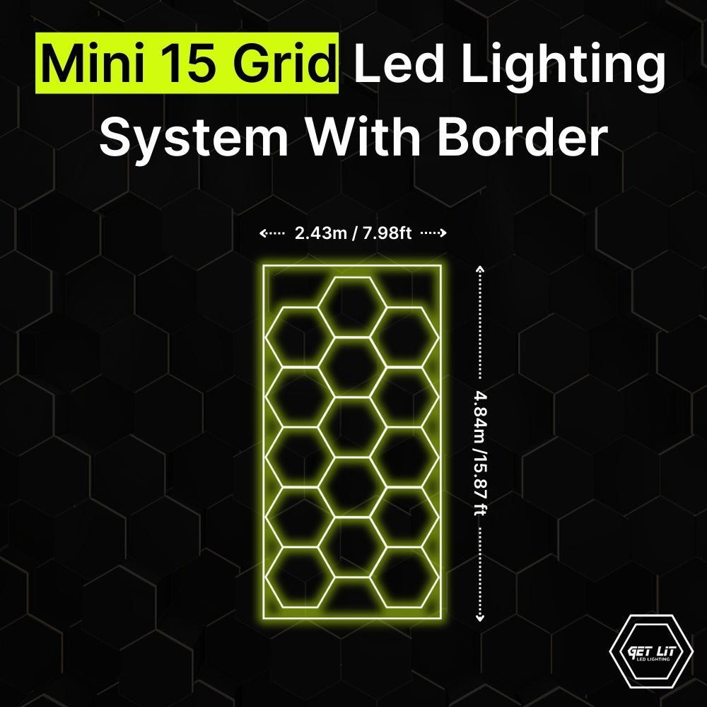 2.43m x 4.84m / 7.98ft x 15.87ft MINI HEXAGRID LED LIGHTING SYSTEM WITH BORDER - Get Lit LED Lighting Store