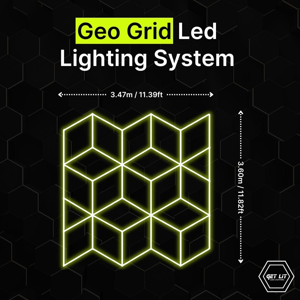 3.47m x 3.6m / 11.39ft x 11.82ft GEO GRID LED LIGHTING SYSTEM - Get Lit LED Lighting Store