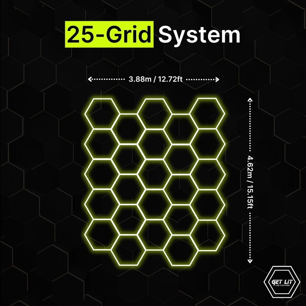 3.88m x 4.62m / 12.72ft x 15.15ft HEXAGRID LED LIGHTING SYSTEM - Get Lit LED Lighting Store