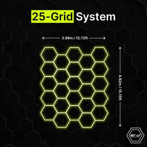 3.88m x 4.62m / 12.72ft x 15.15ft HEXAGRID LED LIGHTING SYSTEM - Get Lit LED Lighting Store