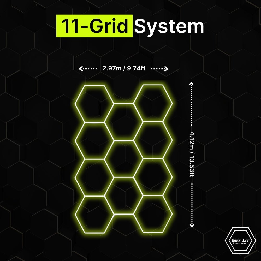 4.12m x 2.97m / 13.53ft x 9.74ft - 434 HEXAGRID LED LIGHTING SYSTEM - Get Lit LED Lighting Store