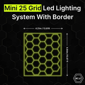 4.21m x 4.84m / 13.81ft x 15.87ft MINI HEXAGRID LED LIGHTING SYSTEM WITH BORDER - Get Lit LED Lighting Store
