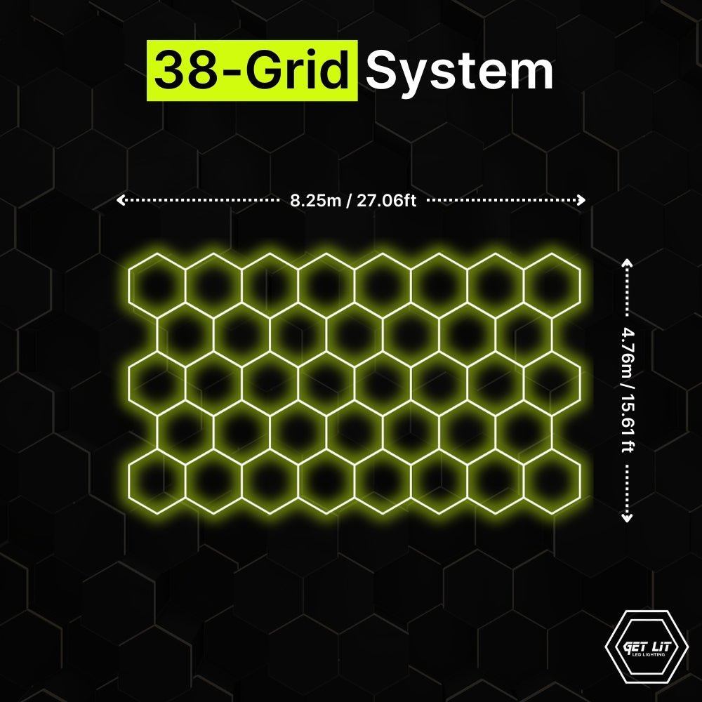 4.76m x 8.25m / 15.61ft x 27.06ft HEXAGRID LED LIGHTING SYSTEM - Get Lit LED Lighting Store