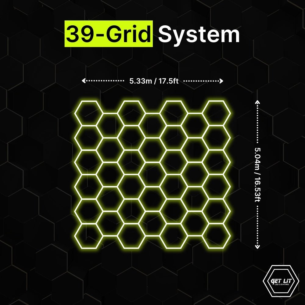 5.33m x 5.04m / 17.5ft x 16.53ft HEXAGRID LED LIGHTING SYSTEM - Get Lit LED Lighting Store