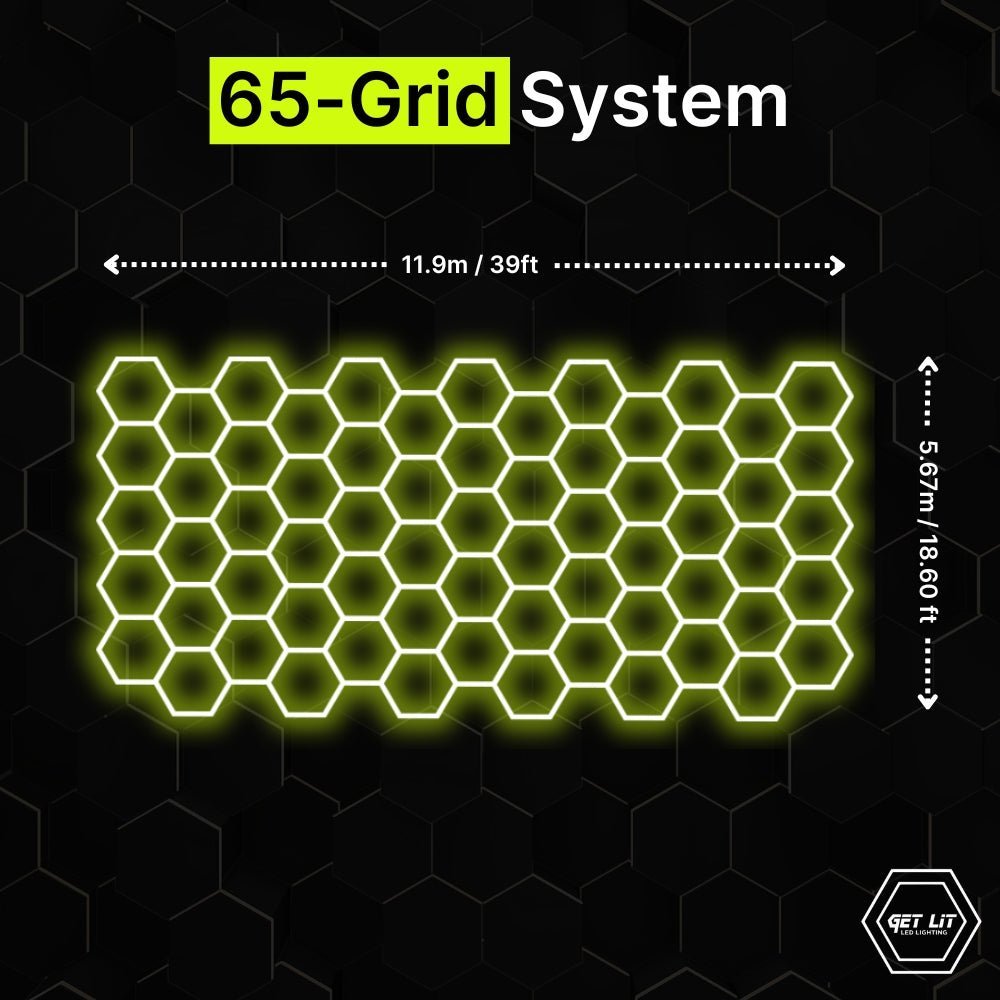 5.67m x 11.9m / 18.60ft x 39ft HEXAGRID LED LIGHTING SYSTEM - Get Lit LED Lighting Store