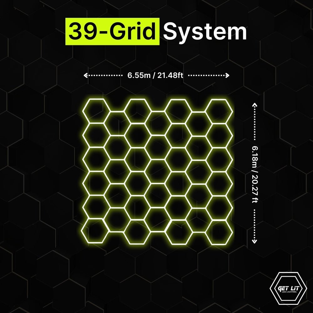 6.18m x 6.55m / 20.27ft x 21.48ft HEXAGRID LED LIGHTING SYSTEM - Get Lit LED Lighting Store