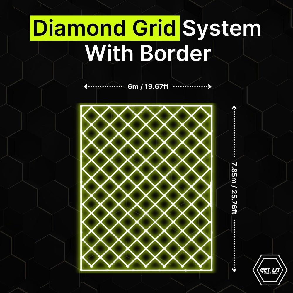 6m x 7.85m / 19.67ft x 25.76ft Diamond Grid Led Lighting System WITH border - Get Lit LED Lighting Store