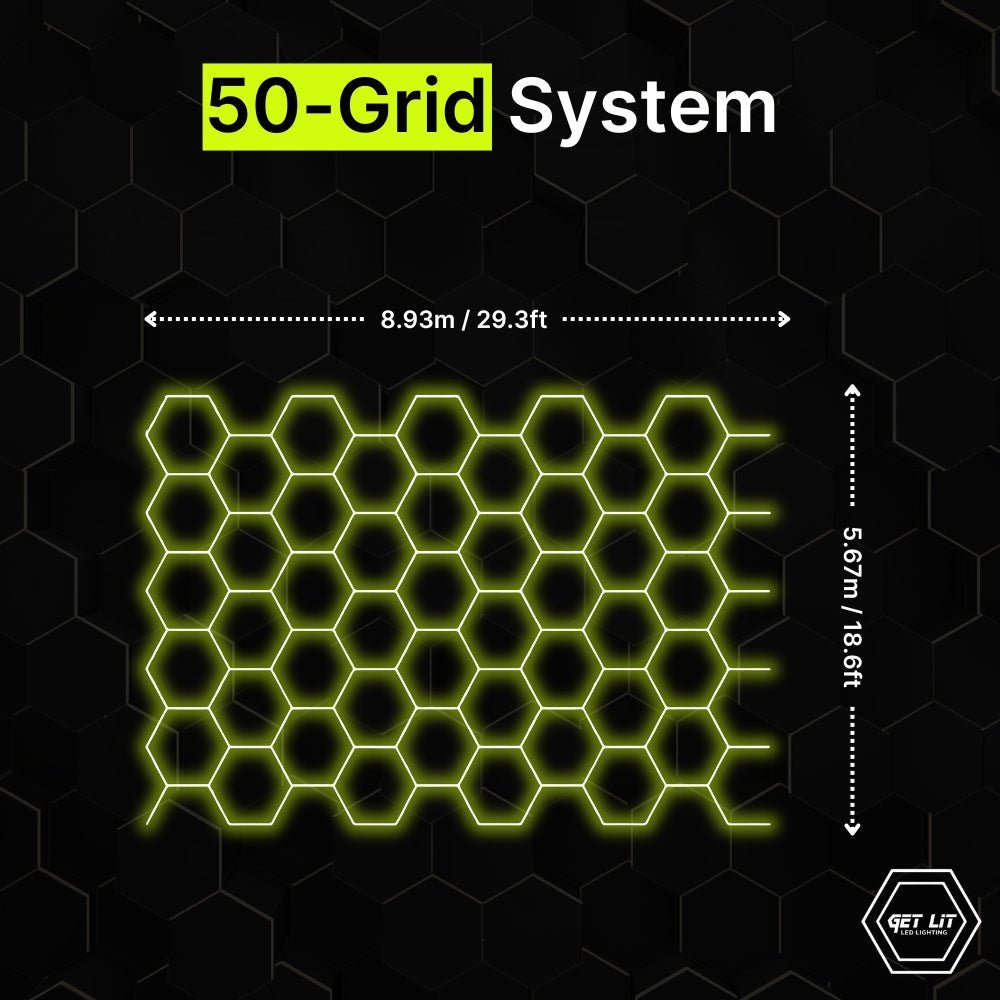 8.93m x 5.67m / 29.3ft x 18.6ft HEXAGRID LED LIGHTING SYSTEM - Get Lit LED Lighting Store