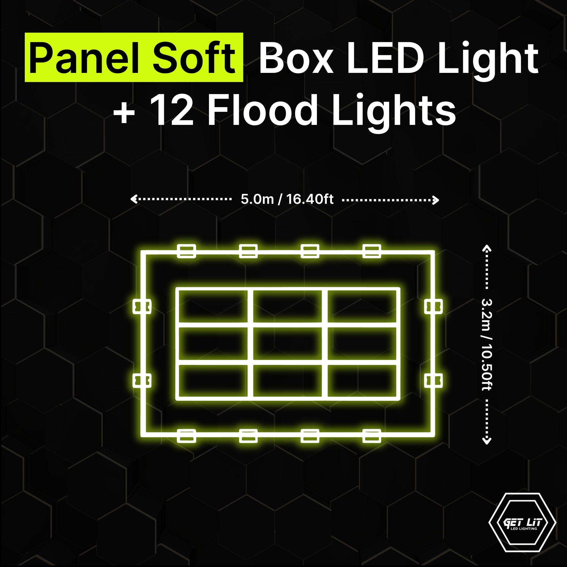 PANEL SOFT BOX LED LIGHT + 12 SURROUNDING FLOOD LIGHTS: GL/1016 - 1 - Get Lit LED Lighting Store