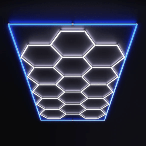 5.42m x 3.63m / 17.78ft x 11.90ft HEXAGRID LED LIGHTING SYSTEM WITH BORDER - Get Lit LED Lighting Store