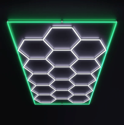5.42m x 3.63m / 17.78ft x 11.90ft HEXAGRID LED LIGHTING SYSTEM WITH BORDER - Get Lit LED Lighting Store