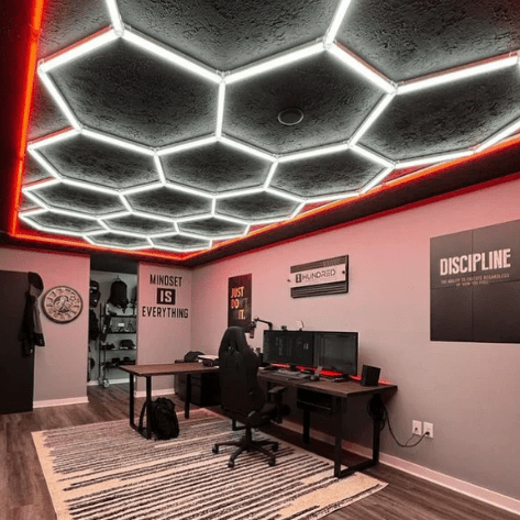 5.42m x 3.63m / 17.78ft x 11.90ft HEXAGRID LED LIGHTING SYSTEM WITH BORDER - Get Lit LED Lighting Store