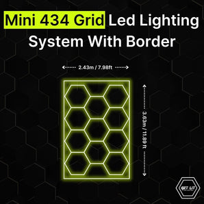 2.43m x 3.63m / 7.98ft x 11.89ft MINI 434 HEXAGRID LED LIGHTING SYSTEM WITH BORDER - Get Lit LED Lighting Store