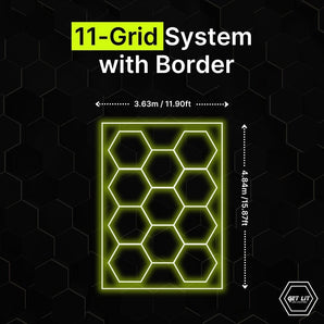 3.63m x 4.84m / 11.90ft x 15.87ft - 434 HEXAGRID LED LIGHTING SYSTEM WITH BORDER - Get Lit LED Lighting Store
