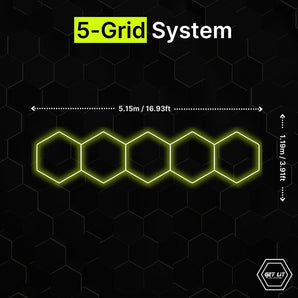 5.16m x 1.19m / 16.93ft x 3.91ft - 5 STRAIGHT HEXAGRID LED LIGHTING SYSTEM - Get Lit LED Lighting Store