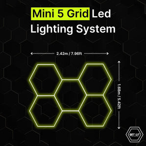 7.96ft x 5.52ft / 1.68m x 2.42m: MINI 5 PACK HEXAGRID LED LIGHTING SYSTEM - Get Lit LED Lighting Store