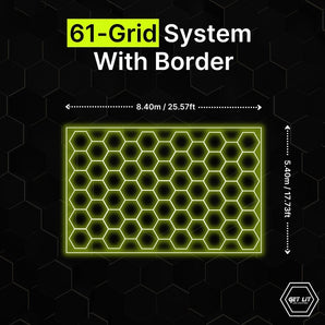 8.40m x 5.40m / 25.57ft x 17.73ft HEXAGRID LED LIGHTING SYSTEM WITH BORDER - Get Lit LED Lighting Store